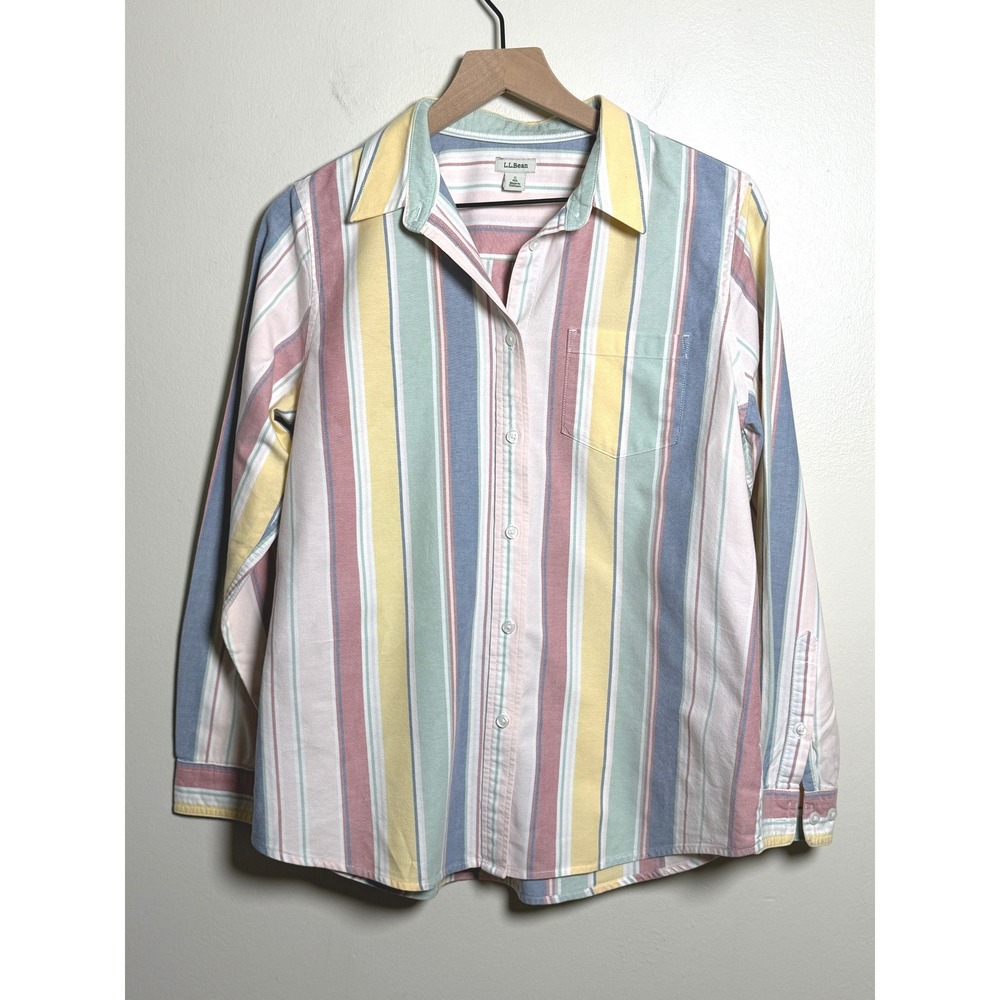LL Bean Womens Organic Cotton Button Down Shirt Small Multicolor Stripe Preppy